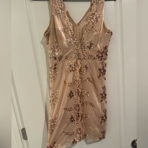 Rose Gold & Nude Mini V-Neck Dress